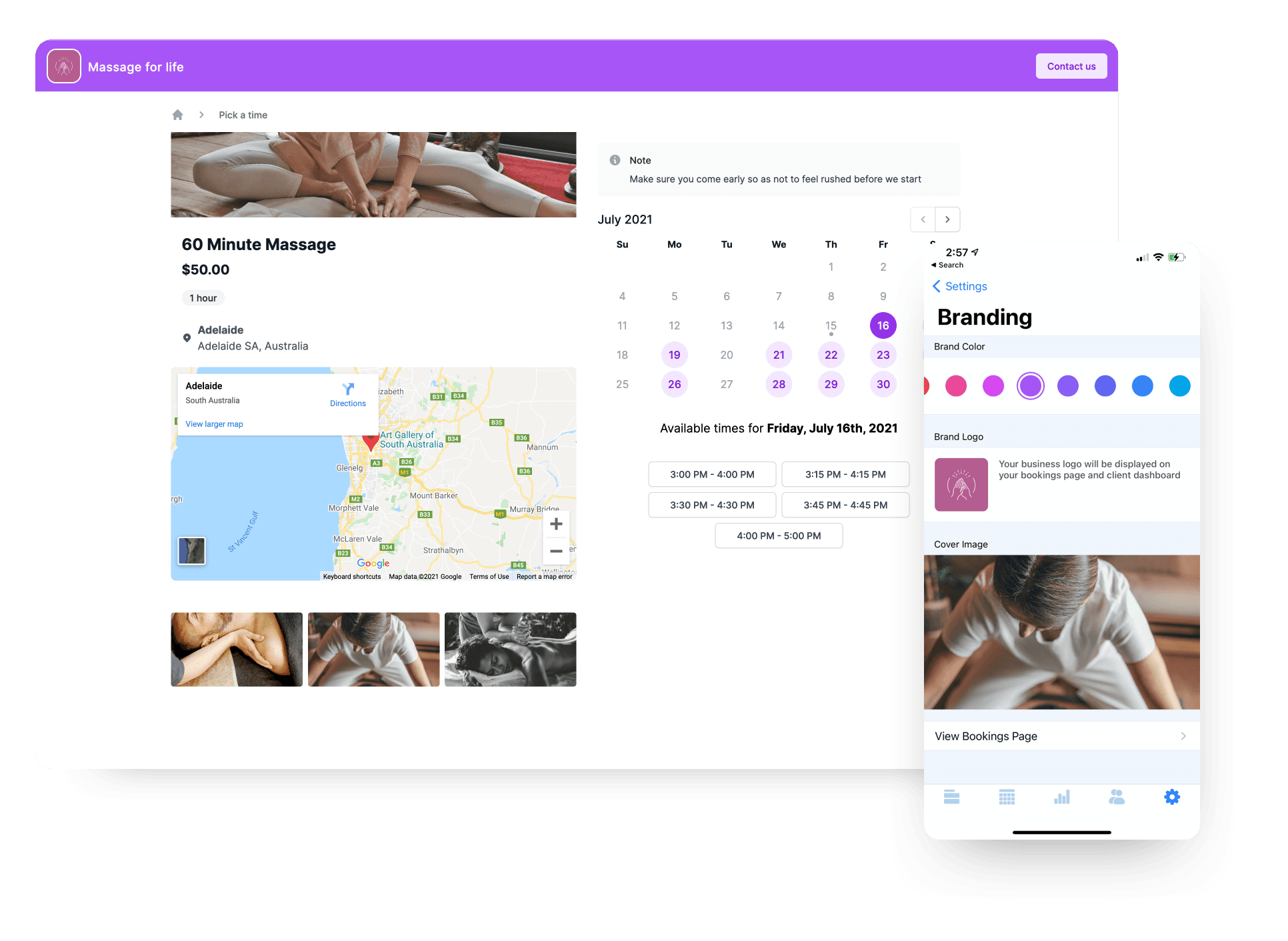 Screenshot of booking page